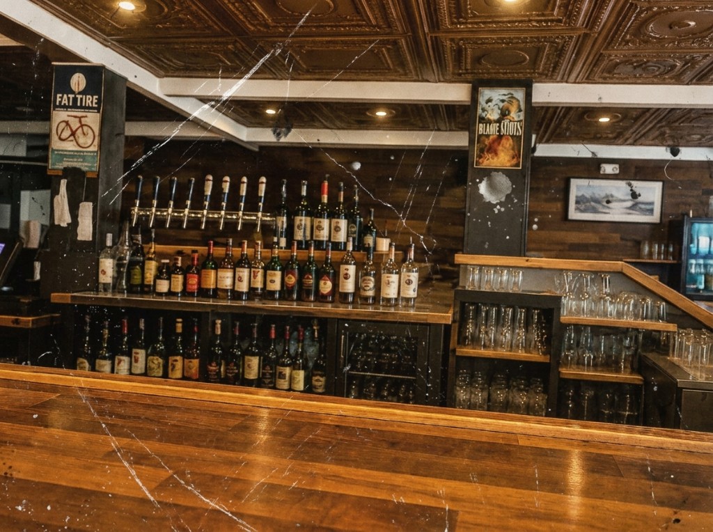Bar at Iezzi's with tin ceiling and tap lineup